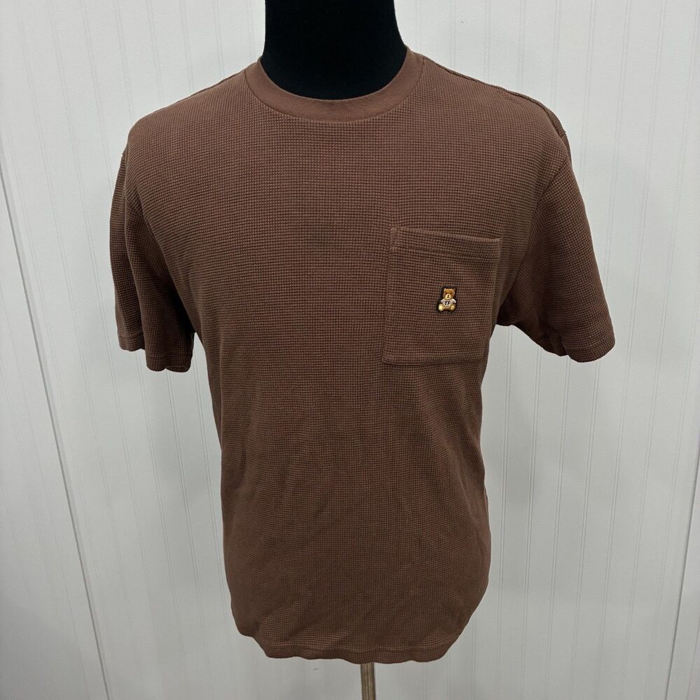 Teddy Fresh Waffle Knit T-Shirt Men's Large Brown Short Sleeve Pocket Bear Logo